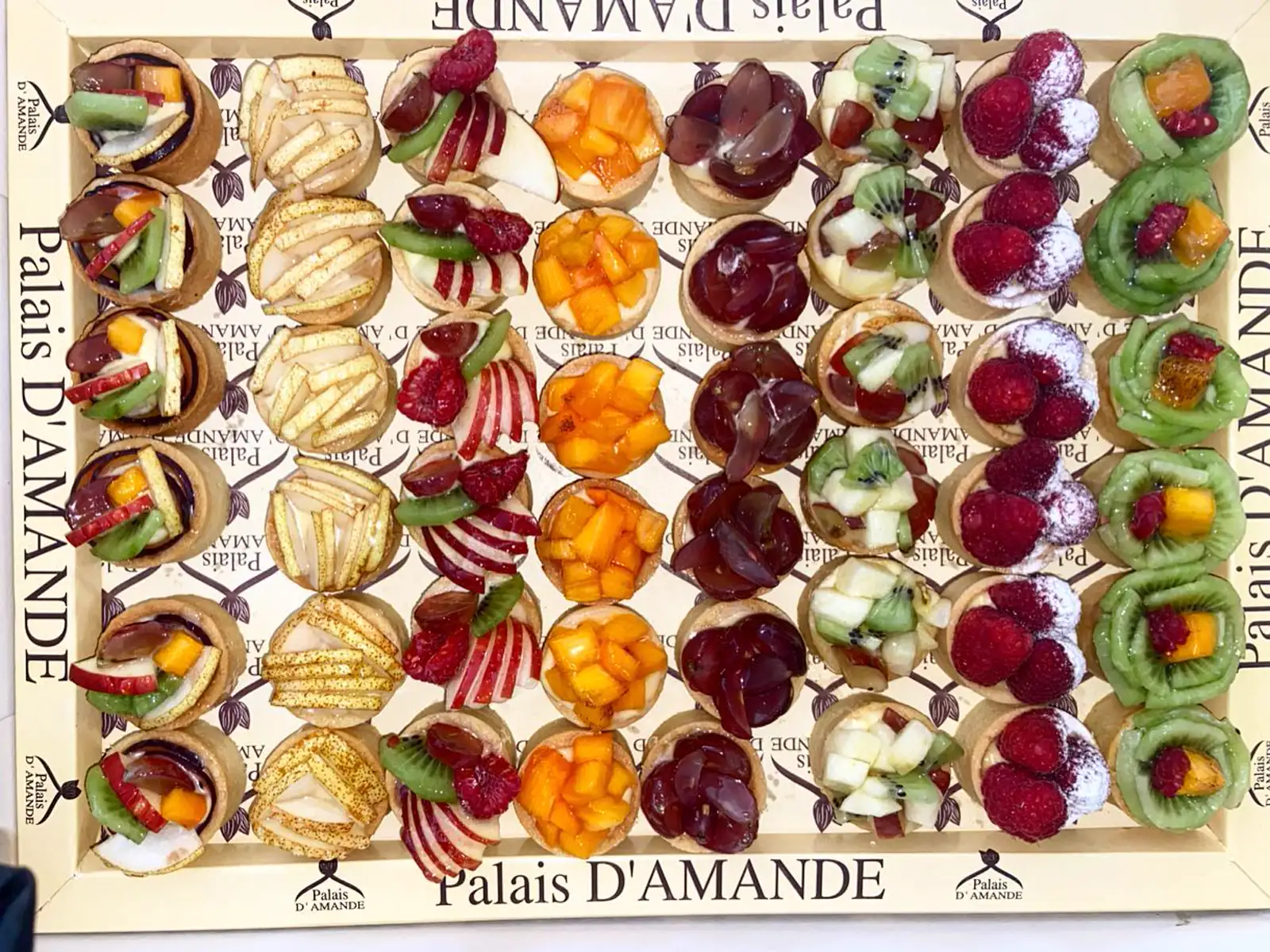 Plateau de tartelettes aux fruits vu de dessus